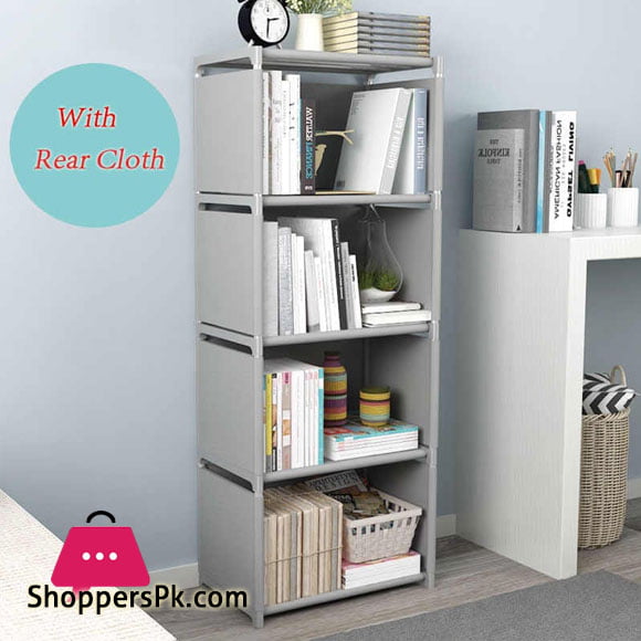Storage Cabinet Combination 5 Layers Shelving Simple Modern Shelf with Back Cloth
