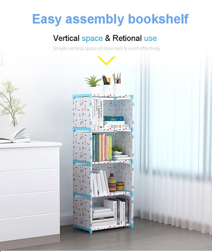 Storage Cabinet Combination 5 Layers Shelving Simple Modern Shelf With Back Cloth