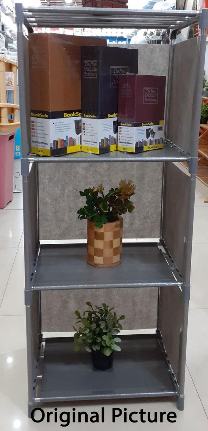 Storage Cabinet Combination 4 Layers Shelving Simple Modern Shelf With Back Cloth