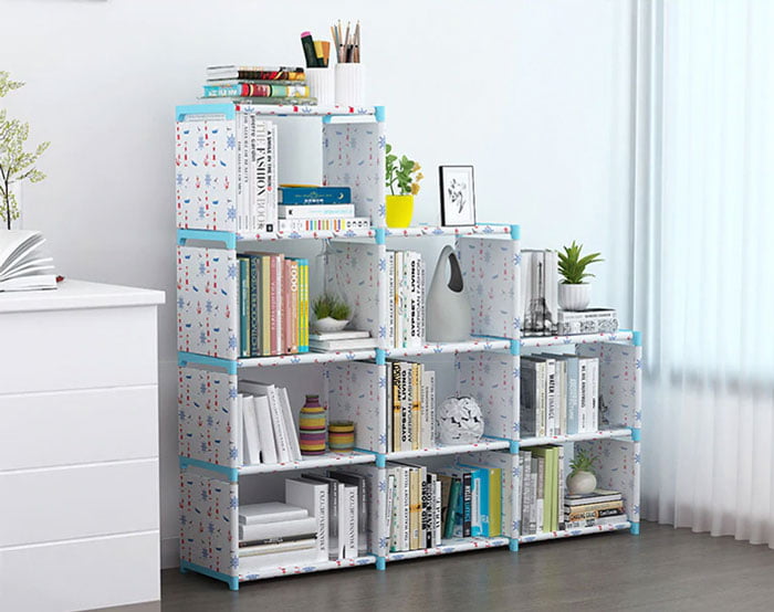 Storage Cabinet Combination 4 Layers Shelving Simple Modern Shelf with Back Cloth