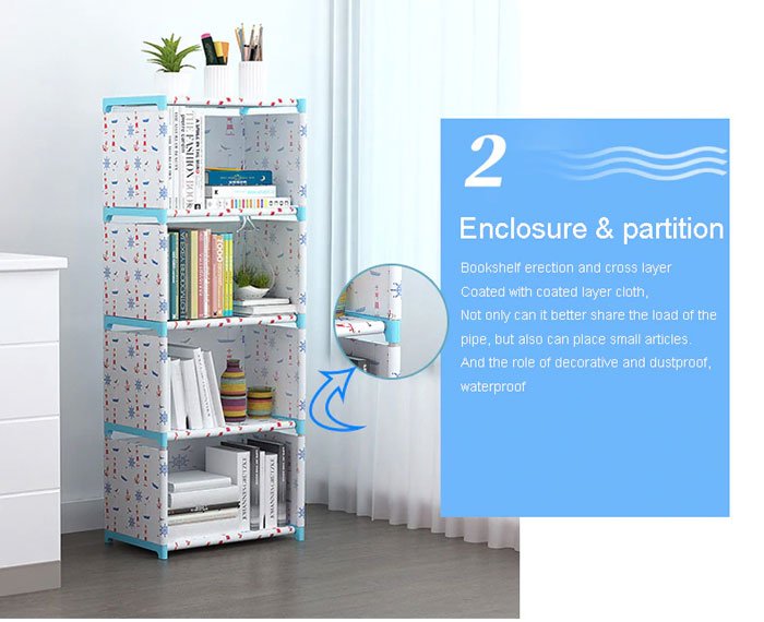 Storage Cabinet Combination 5 Layers Shelving Simple Modern Shelf With Back Cloth