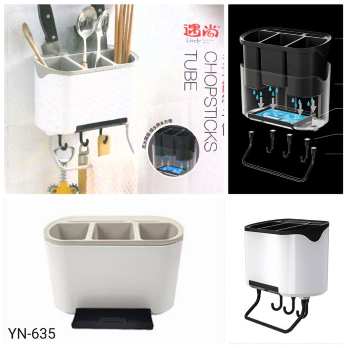 Wall Mounted Kitchen Utensils Spoon Cutlery Holder Multi Functional Storage Rack With Hooks