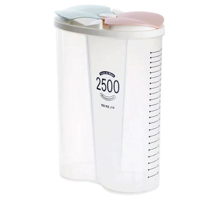 2 Compartment Food Grains Dry Fruit Storage Jar-2500 Ml