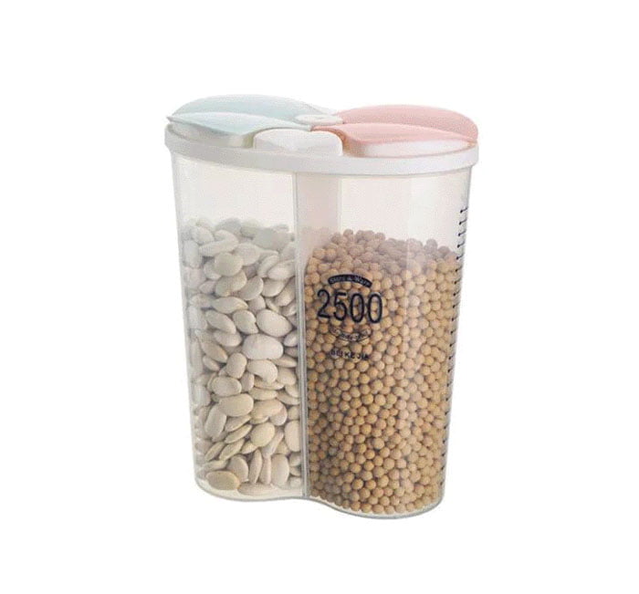 2 Compartment Food Grains Dry Fruit Storage Jar-2500 Ml