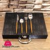 24 Pcs Oak Wood Hand Dinnerware Flatware Set Stainless steel Steak Knife Fork Spoon Set