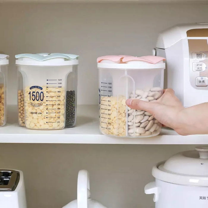3 Compartment Food Grains Dry Fruit Storage Jar-1500 Ml