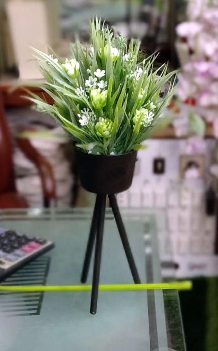 Artificial Floral Arrangement In Metal Stand