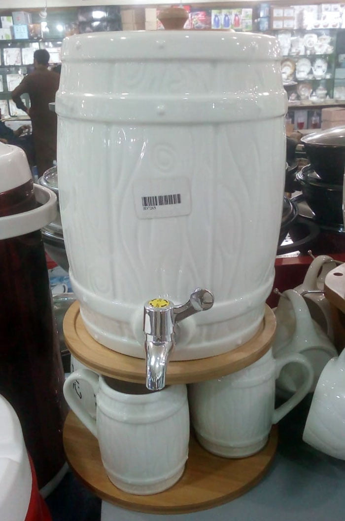 Barrel Drink Tap Juice Dispenser With 4 Cups With Bamboo Stand