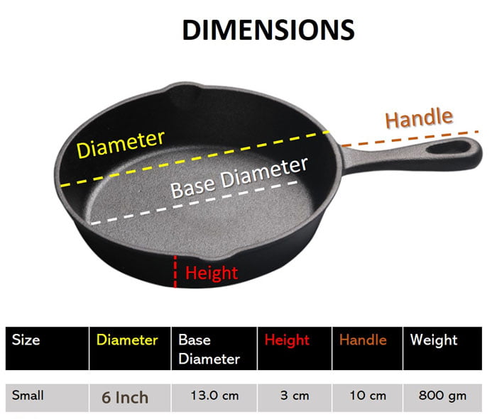 Cast Iron Skillet Pan Durable Fry Pan -6 Inch