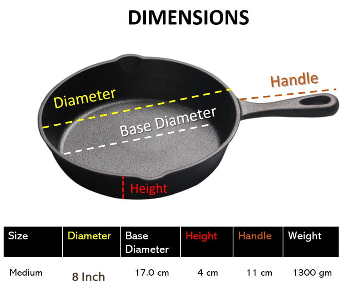 Cast Iron Skillet Pan Durable Fry Pan -8 Inch