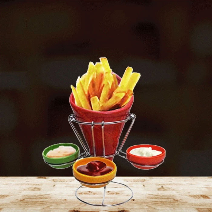 Ceramic Dipping Cone Fries Stand Red Large