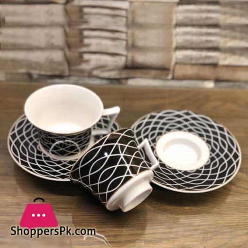 Ceramic Tea Cup Saucer Fine China Black & White Set of 12