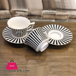 Ceramic Tea Cup Saucer Fine China Black & White Set of 12