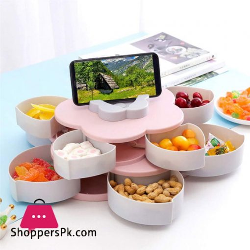 Creative Petal Rotating Fruit Container Seeds Snacks Nut Candy Storage Boxes Plastic Fruit Plate Two Layer