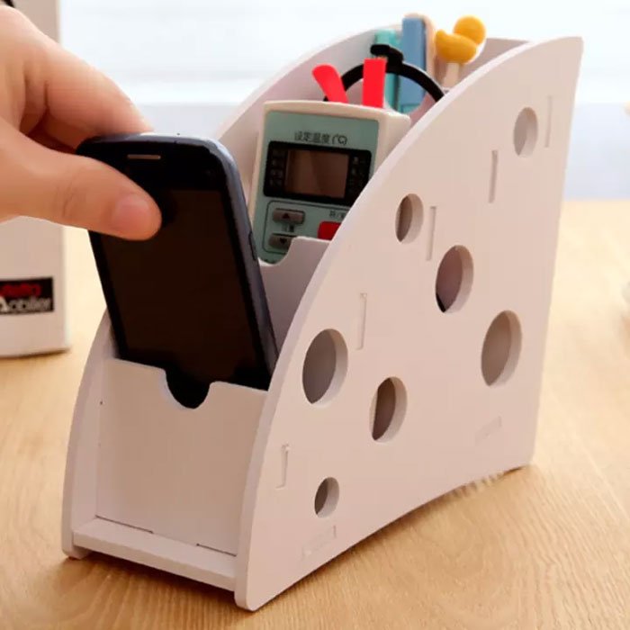 Diy Wooden Desk Remote Mobile Phone Holder Stand Stationery Organizer
