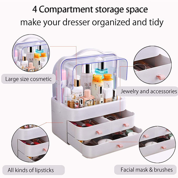 Dust-Proof Makeup Cosmetic And Jewelry Organizer Dressing Storage With Dust-Proof Lid
