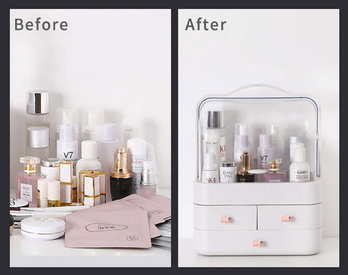 Dust-Proof Makeup Cosmetic And Jewelry Organizer Dressing Storage With Dust-Proof Lid