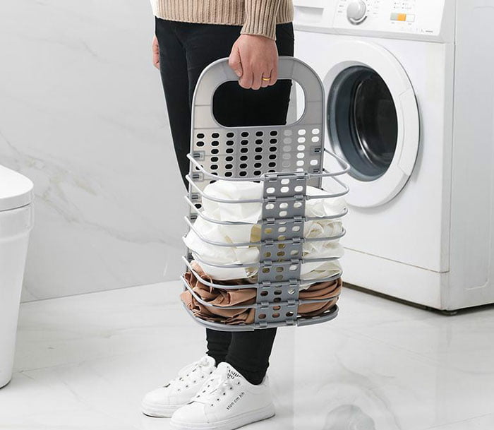 Foldable Laundry Basket Bag Hamper Storage Bin With Hook