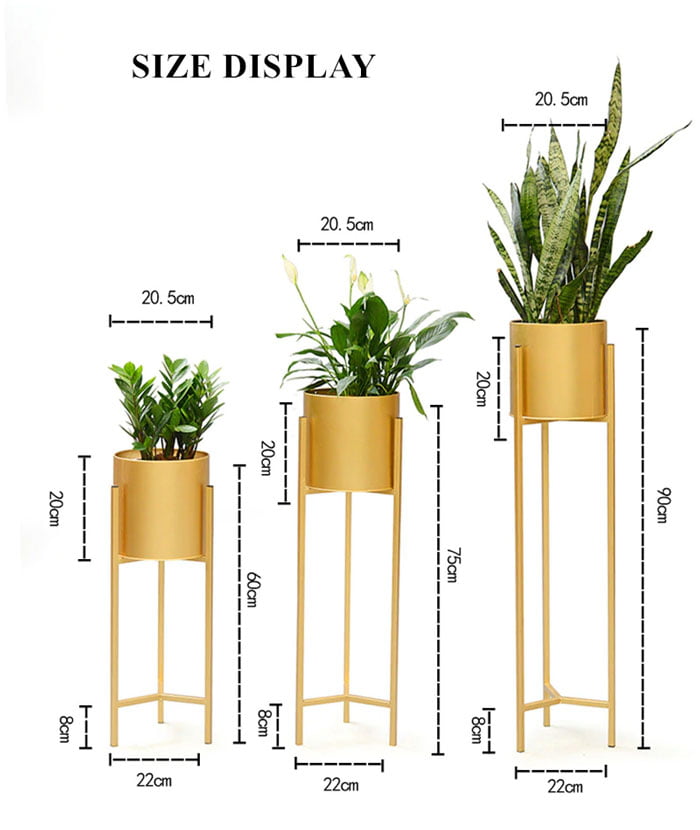 Golden Iron Stand Succulent Vase Grass Metal Flower Pot 3-Pcs