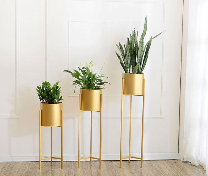 Golden Iron Stand Succulent Vase Grass Metal Flower Pot 3-Pcs