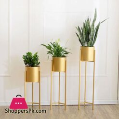 Golden Iron Stand Succulent Vase Grass Metal Flower Pot 3-Pcs