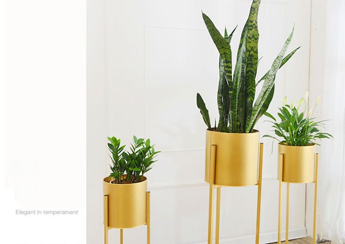 Golden Iron Stand Succulent Vase Grass Metal Flower Pot 3-Pcs