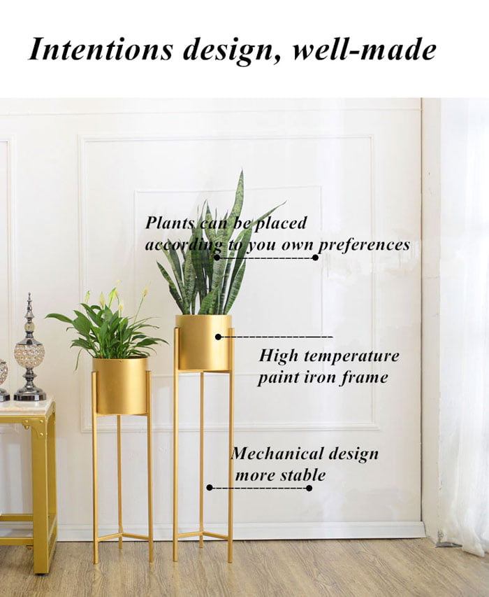 Golden Iron Stand Succulent Vase Grass Metal Flower Pot 3-Pcs