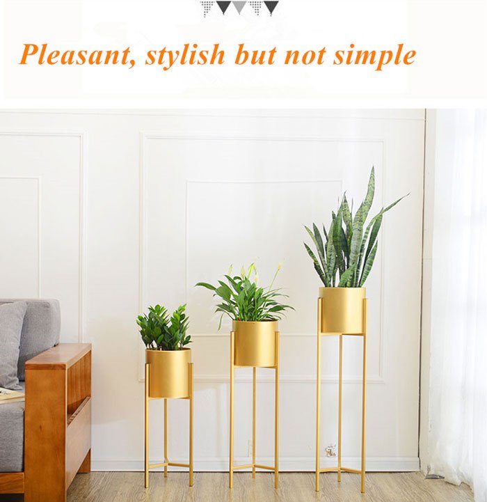 Golden Iron Stand Succulent Vase Grass Metal Flower Pot 3-Pcs
