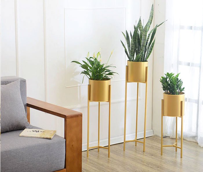 Golden Iron Stand Succulent Vase Grass Metal Flower Pot 3-Pcs