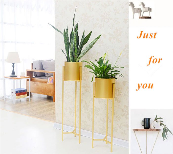 Golden Iron Stand Succulent Vase Grass Metal Flower Pot 3-Pcs