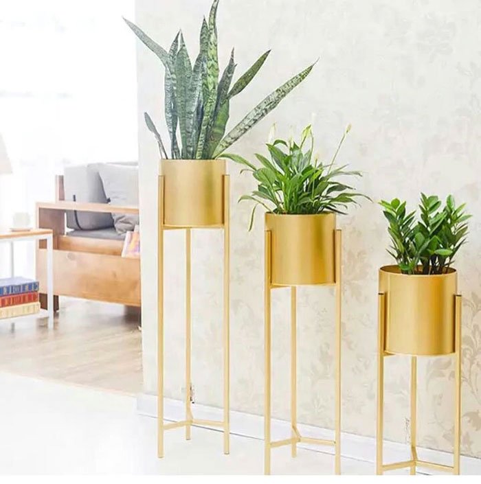 Golden Iron Stand Succulent Vase Grass Metal Flower Pot 3-Pcs