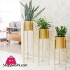 Golden Iron Stand Succulent Vase Grass Metal Flower Pot 3-Pcs