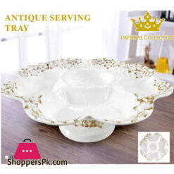Imperial Antique Ceramic Footed Partition Fruit Plate - Golden Print - 14 Inch