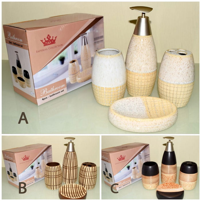 Imperial Collection Ceramic Bathroom Set 4-Pcs 4 Imperial Collection Ceramic Bathroom Set 4-Pcs