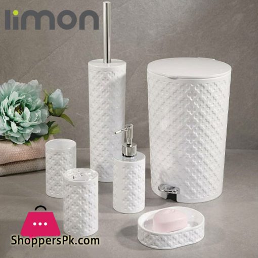 Limon Plastic Bathroom Set Of 6 - ( White )