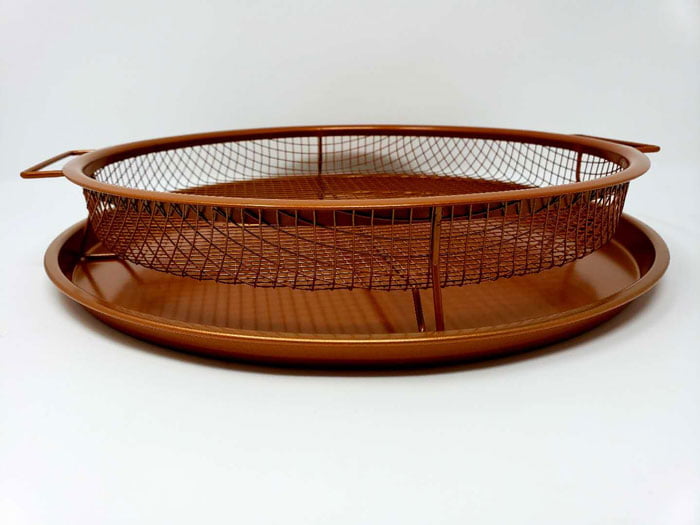 Nonstick Copper Round Air Fryer For Frying Crispr Fries Pizza And More 2 Pcs Set - 12 Inch