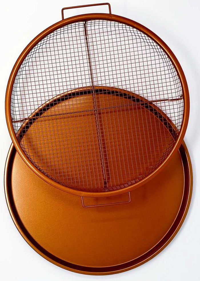 Nonstick Copper Round Air Fryer For Frying Crispr Fries Pizza And More 2 Pcs Set - 12 Inch