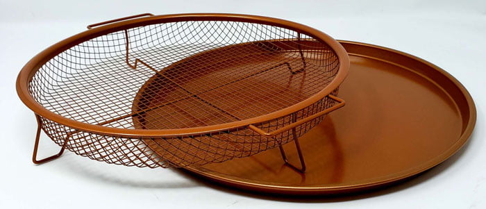 Nonstick Copper Round Air Fryer For Frying Crispr Fries Pizza And More 2 Pcs Set - 12 Inch