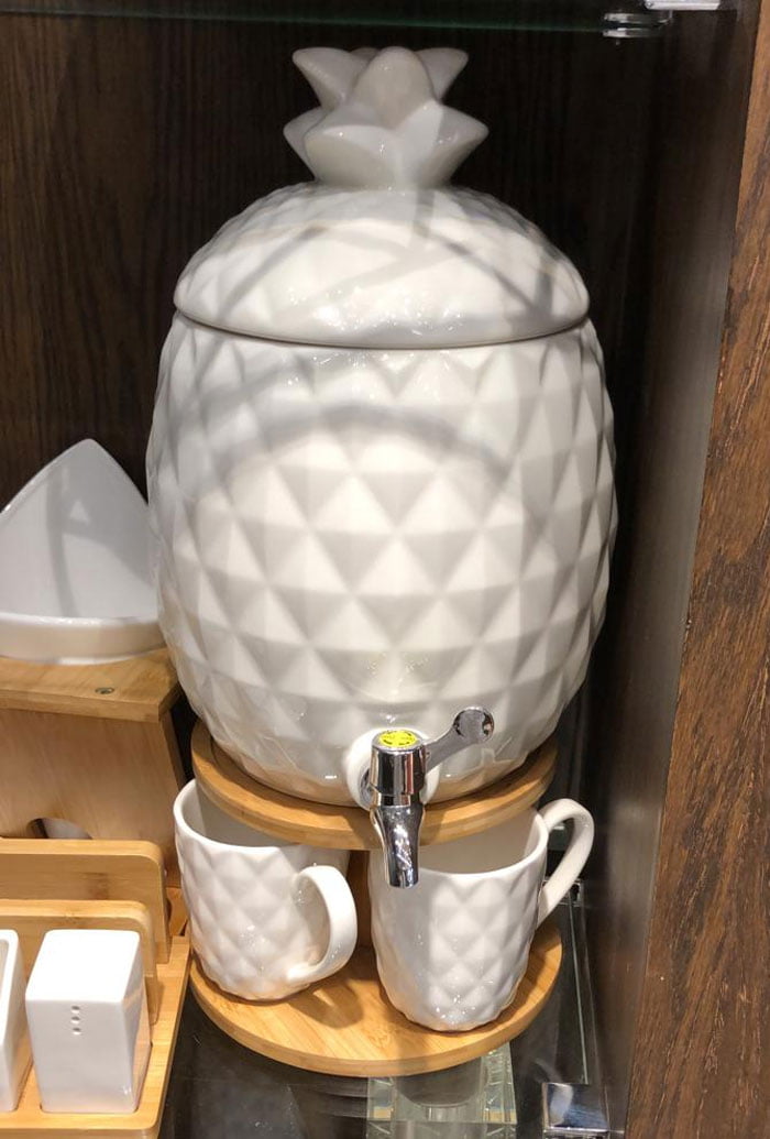 Pineapple Drink Tap Juice Dispenser With 4 Cups With Bamboo Stand