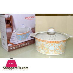 Solecasa Serving Dish With Glass Lid - Heat Proof - Ceramic - Amber