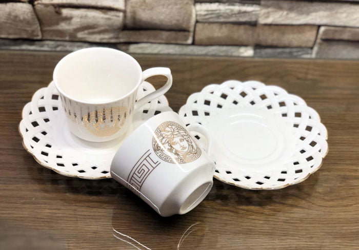 Versace Medusa Ceramic Cup Saucer Gold Fine China 4 Versace Medusa Ceramic Cup Saucer Gold Fine China