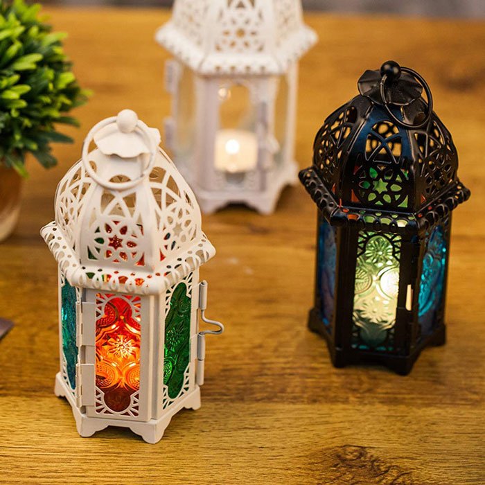 Vintage Castle Design Glass Candle Holder Cage Lantern 1 Pcs