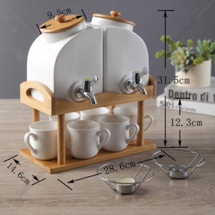 Water Pot With 6 Cups With Bamboo Base