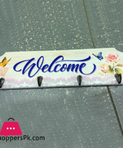 Wood 4 Hook WellCome Key Holder