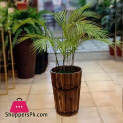 Wooden Bucket Barrel Pot with Artificial Plants