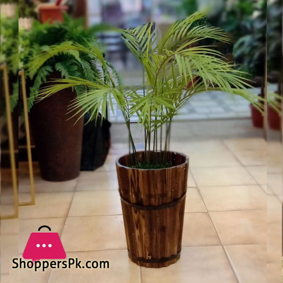 Wooden Bucket Barrel Pot With Artificial Plants 3 Wooden Bucket Barrel Pot With Artificial Plants