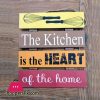 Wooden Wall Hanging Board Plaque Sign (The Kitchen is the Heart of the Home) 8 x 8 Inch