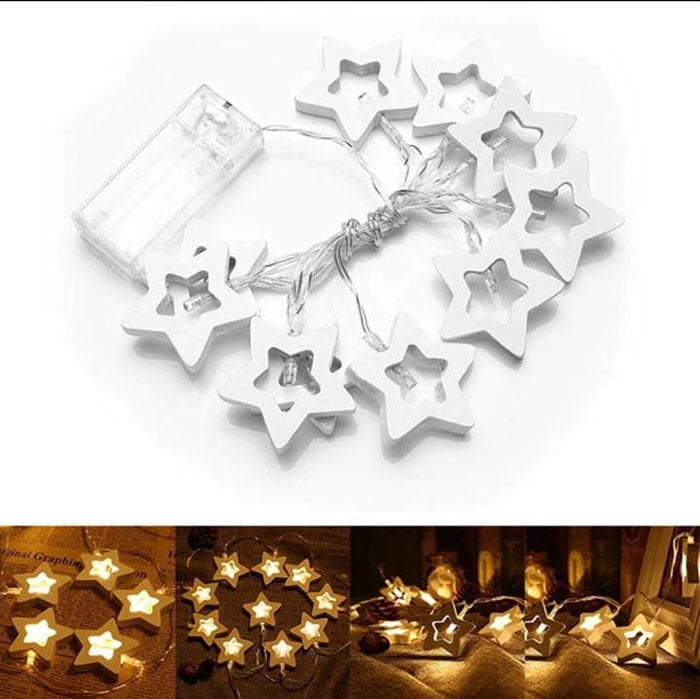 3 Meter Battery Powered Wooden 20 Led Star String Fairy Light Led