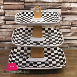 3 Tier Cake Stand Ceramic Black & White