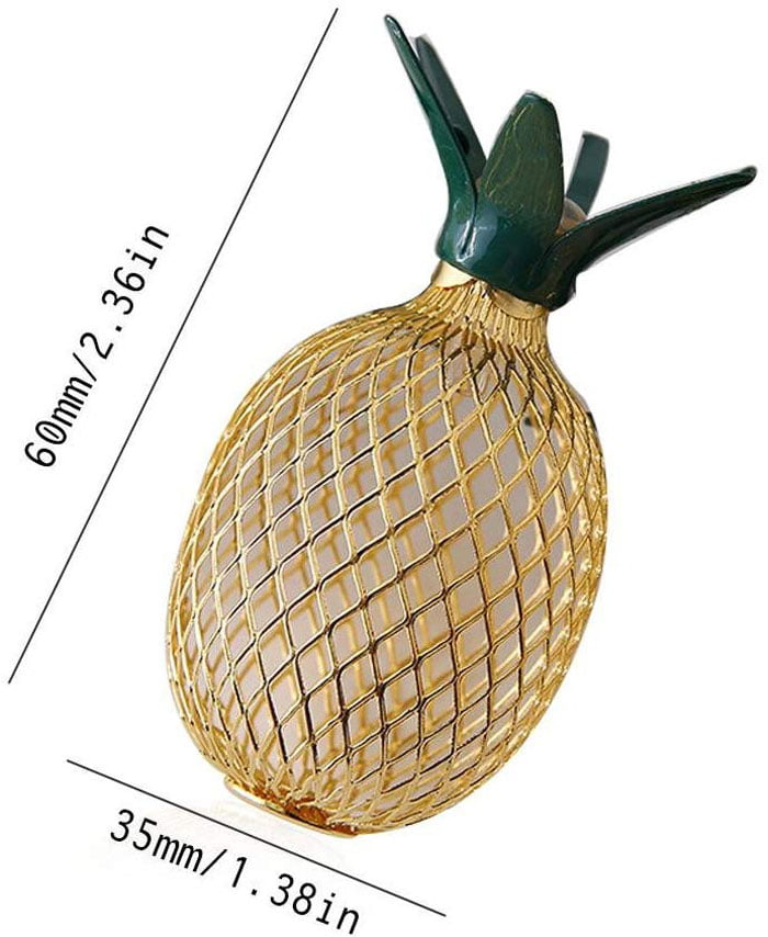 Battery Operated 12 Feet Pineapple Green Leaf Golden Metal Mesh Lantern 20 String Lights